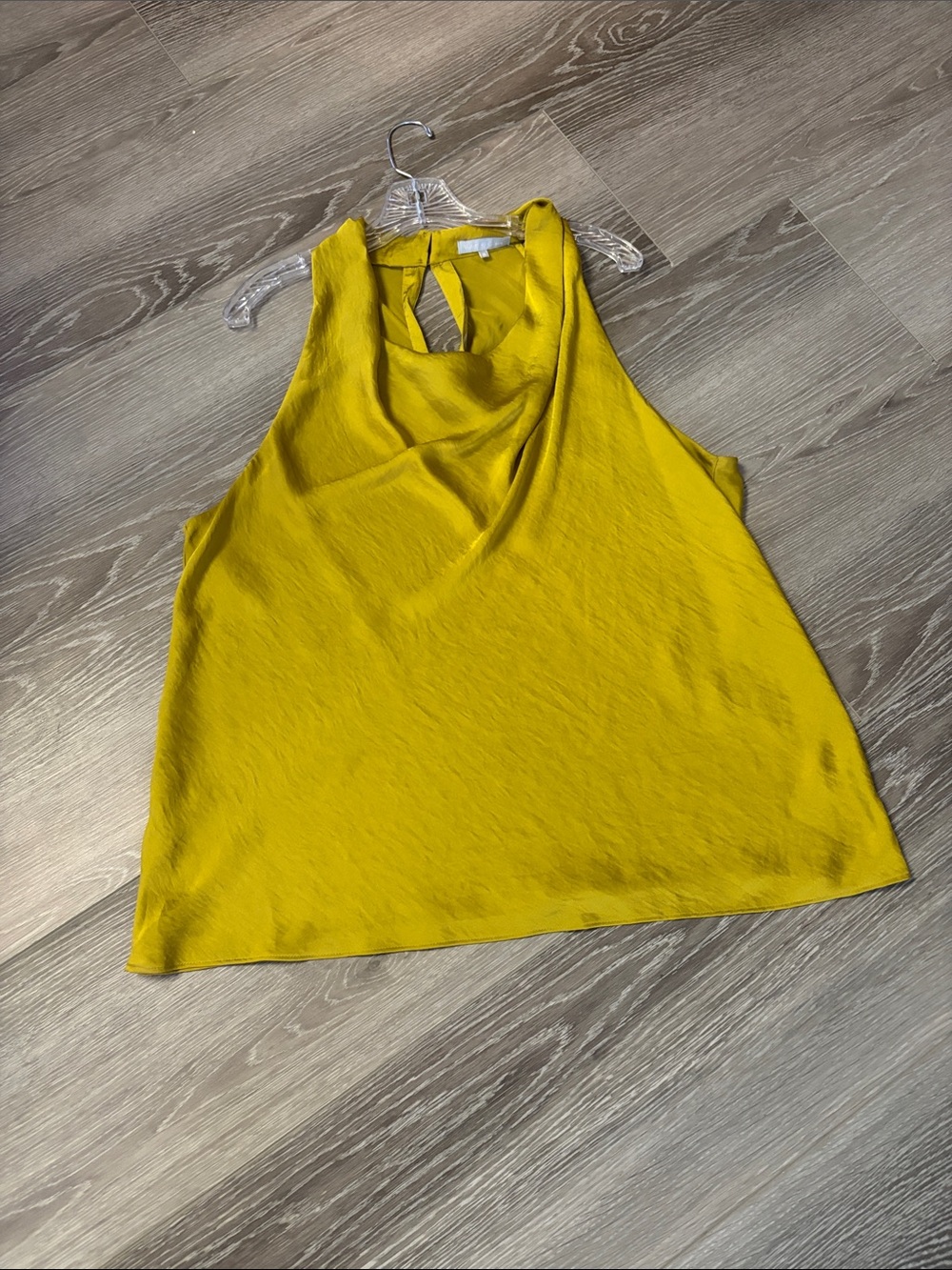 Violet & Claire Mustard Yellow Sleeveless Keyhole Cowl Neck Top